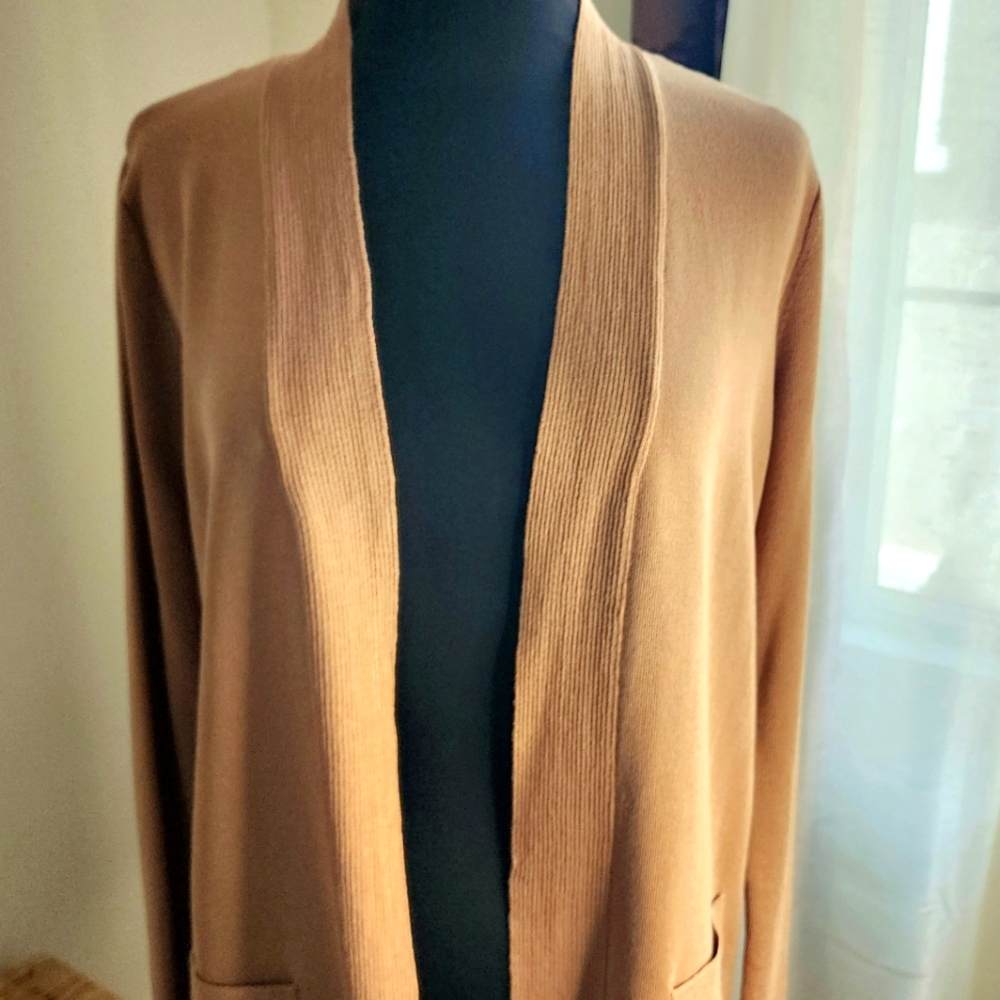 Jones New York Classic Tan Open-Front Long Sleeve Cardigan